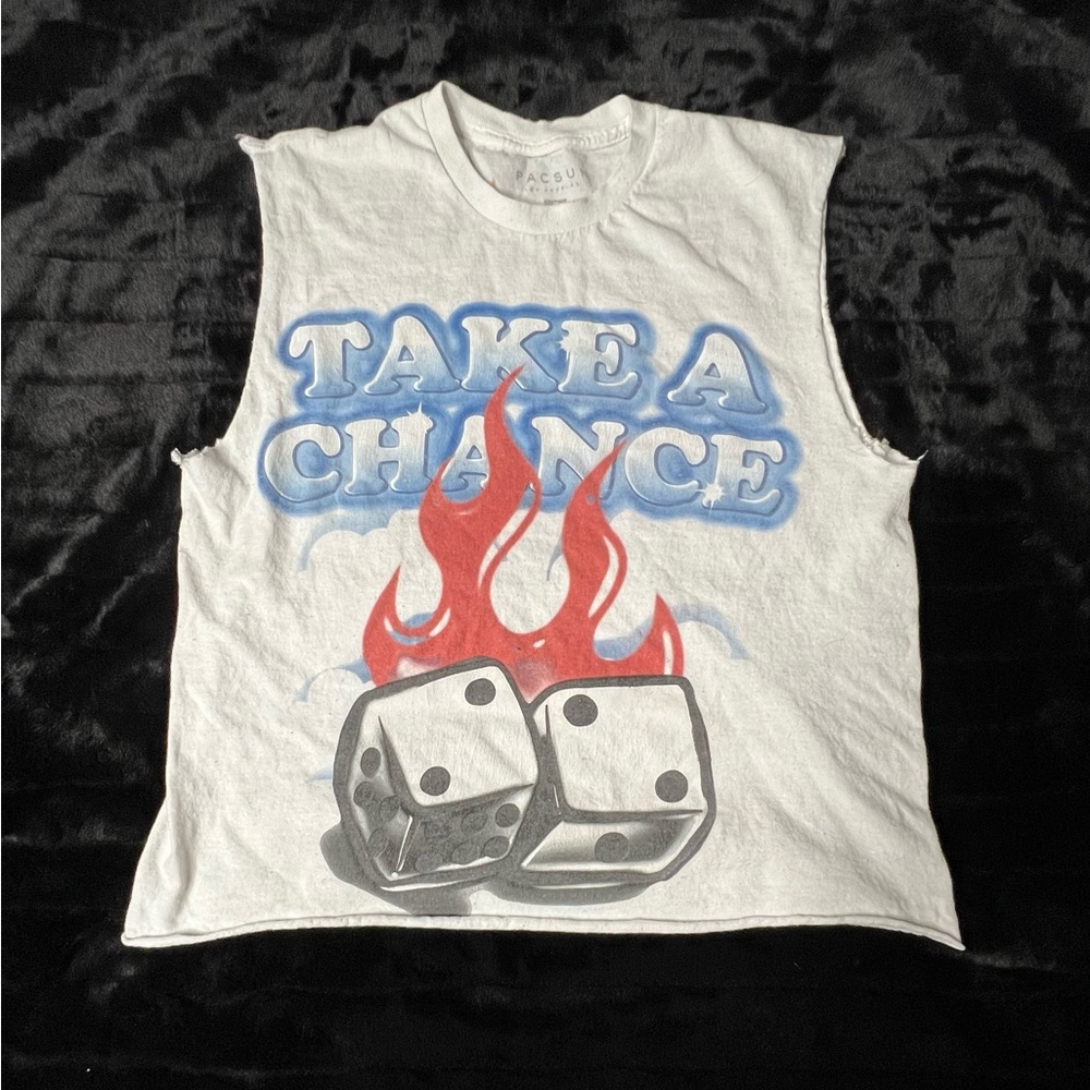 Take a chance white cropped Sleeveless Graphic T shirt